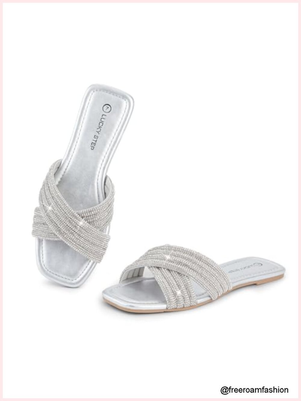 Rhinestone Flat Sandals Open Toe Slip On Sparkle Bling Summer Dressy Slide
